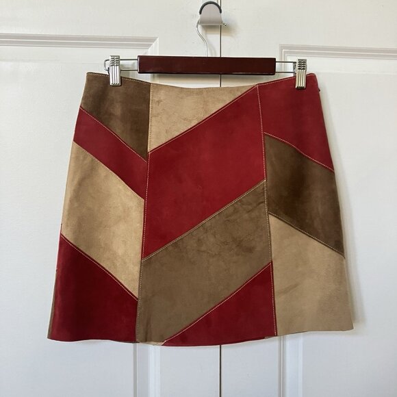 Kenneth Cole Suede Leather Patchwork Mini Skirt Womens 8 Y2K Gilmore Friends - Picture 4 of 10